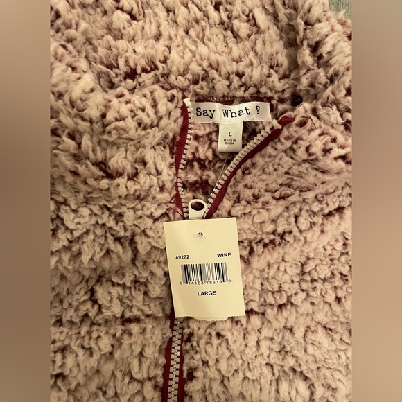 Women’s “say what?” Zip up Sweater vest, super soft! New with tag. Size large. - Picture 2 of 6